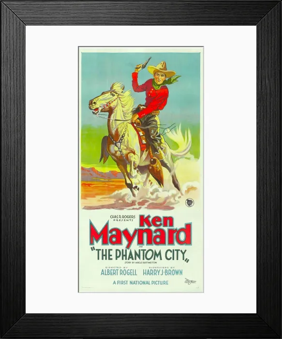 Framed Print : THE PHANTOM CITY, atop horse: Ken Maynard; 3-Sheet poster, 1928