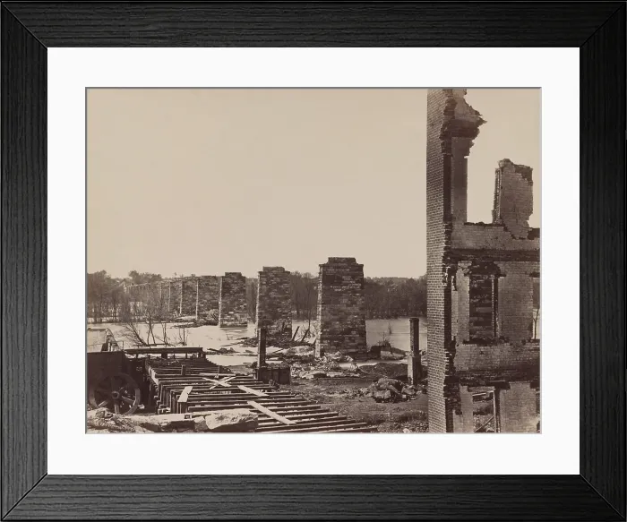 Framed Print : US Civil War, The Fall of Petersburg and Richmond, March 26-April 2. Only the piers remain of the Richmond and Petersburg railroad bridge over the James River at Richmond Framed Print : US Civil War, The Fall of Petersburg and Richmond, March 26-April 2. Only the piers remain of the Richmond and Petersburg railroad bridge over the James River at Richmond