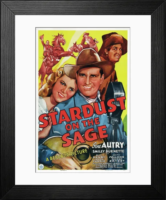 Framed Print : STARDUST ON THE SAGE, US poster art, from left: Louise Currie, Gene Autry, Smiley Burnette, 1942 Framed Print : STARDUST ON THE SAGE, US poster art, from left: Louise Currie, Gene Autry, Smiley Burnette, 1942