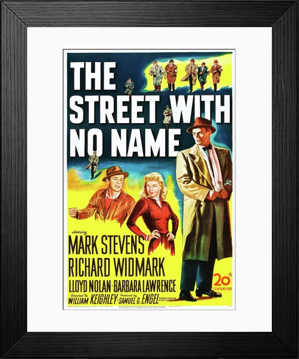 Framed Print : THE STREET WITH NO NAME, from left: Mark Stevens, Barbara Lawrence, Richard Widmark, 1948, TM and Copyright 20th Century Fox Film Corp Framed Print : THE STREET WITH NO NAME, from left: Mark Stevens, Barbara Lawrence, Richard Widmark, 1948, TM and Copyright 20th Century Fox Film Corp