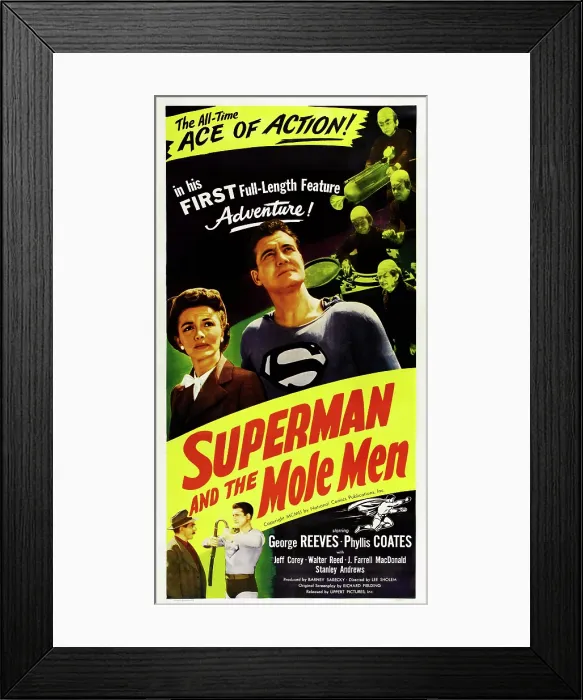 Framed Print : SUPERMAN AND THE MOLE MEN, US poster art, top from left: Phyllis Coates, George Reeves, bottom right: George Reeves, 1951
