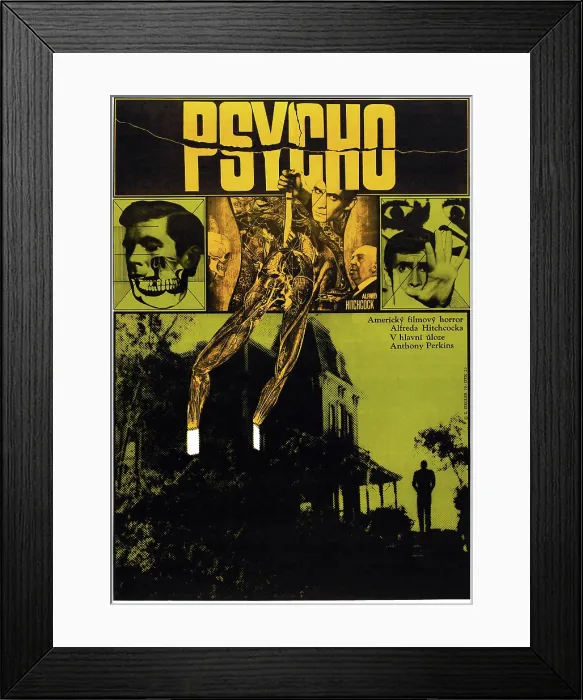 Framed Print : PSYCHO, l-r: Anthony Perkins, Alfred Hitchcock on Czechsolovakian poster art, 1960