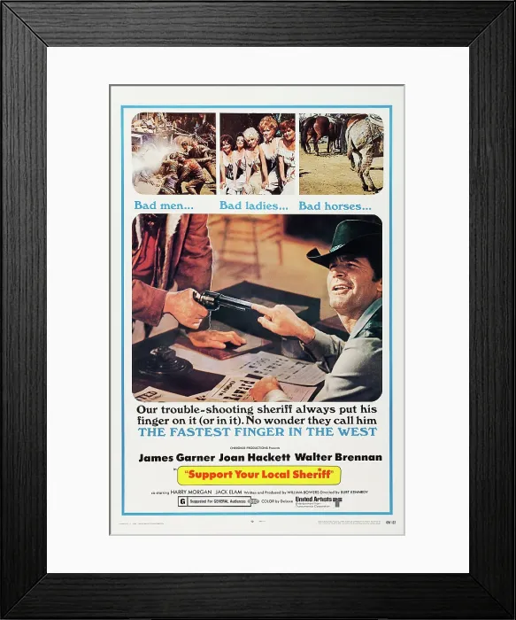 Framed Print : SUPPORT YOUR LOCAL SHERIFF, US poster art, James Garner, (center), 1969