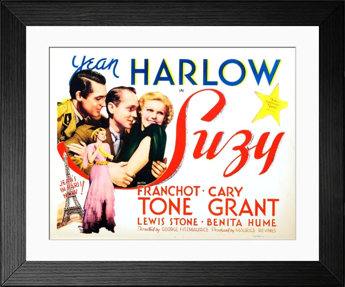 Framed Print : SUZY, lobbycard, from left: Cary Grant, Franchot Tone, Jean Harlow (and bottom), 1936