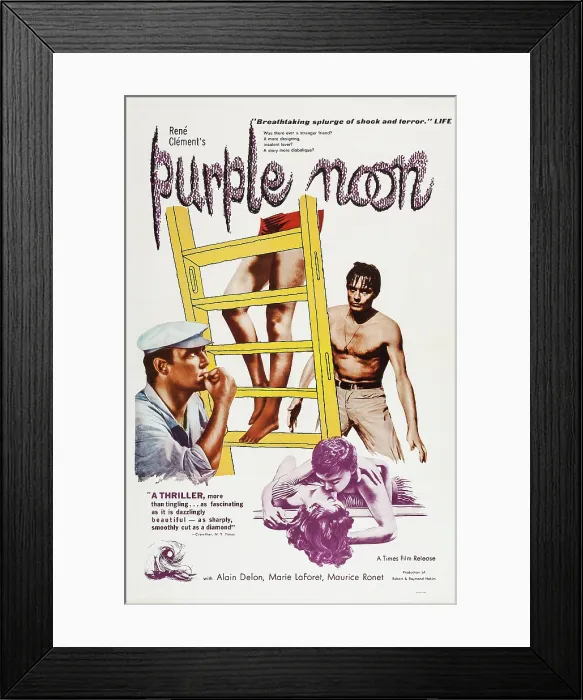 Framed Print : PURPLE NOON, (aka PLEIN SOLEIL), US poster art, from left: Maurice Ronet, Alain Delon, 1960