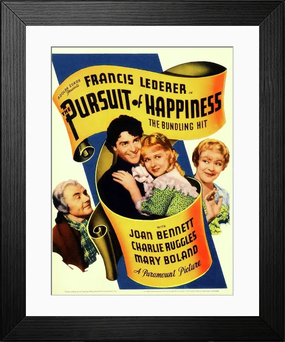 Framed Print : THE PURSUIT OF HAPPINESS, US poster art, from left: Charlie Ruggles, Francis Lederer, Joan Bennett, Mary Boland, 1934 Framed Print : THE PURSUIT OF HAPPINESS, US poster art, from left: Charlie Ruggles, Francis Lederer, Joan Bennett, Mary Boland, 1934