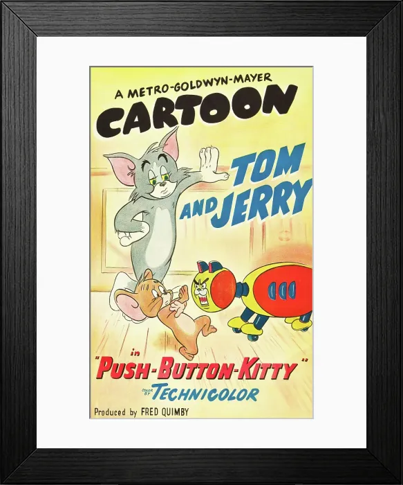 Framed Print : PUSH-BUTTON KITTY, l-r: Tom, Jerry on poster art, 1952