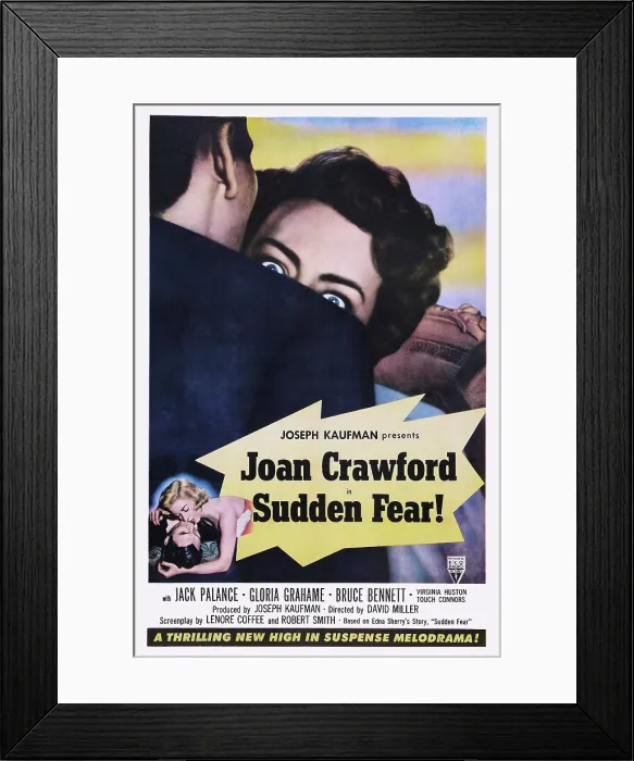 Framed Print : SUDDEN FEAR, US poster art, clockwise from top left: Jack Palance, Joan Crawford, Gloria Grahame, Bruce Bennett, 1952