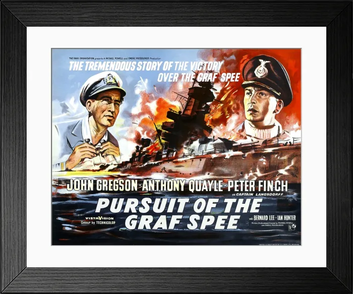 Framed Print : THE BATTLE OF THE RIVER PLATE (aka PURSUIT OF THE GRAF SPEE), left: Anthony Quayle on UK poster art, 1956