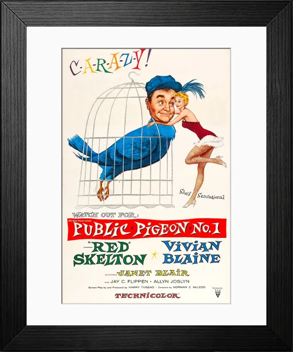 Framed Print : PUBLIC PIGEON NO. ONE, (aka PUBLIC PIGEON NO. 1), US poster, from left: Red Skelton, Vivian Blaine, 1957