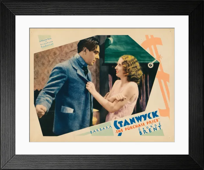 Framed Print : THE PURCHASE PRICE, lobbycard, from left: Barbara Stanwyck, George Brent, 1932