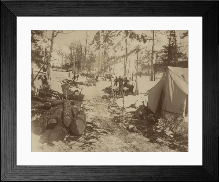 Framed Print : Gold seekers encampment with tents along a sled trail, Yukon Territory, c. 1897. Photo by F.D. Fujiwara (BSLOC_2018_3_51)