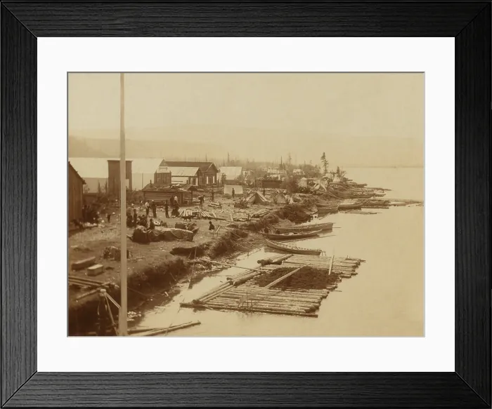 Framed Print : The river front, Dawson City, Yukon Territory, 1897 during the Gold Rush. Men are constructing buildings of wood planks and logs Framed Print : The river front, Dawson City, Yukon Territory, 1897 during the Gold Rush. Men are constructing buildings of wood planks and logs