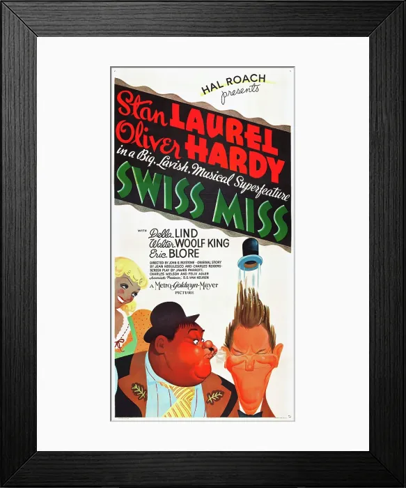 Framed Print : SWISS MISS, l-r: Oliver Hardy, Stan Laurel on poster art, 1938