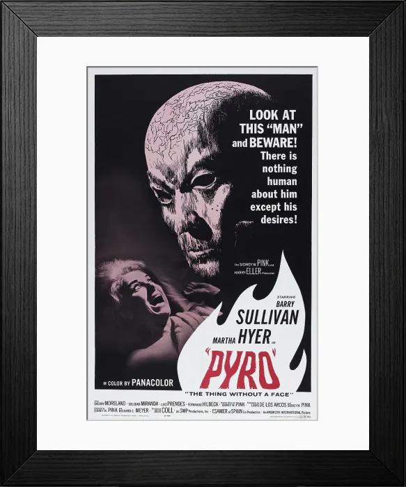 Framed Print : PYRO... THE THING WITHOUT A FACE, (aka FUEGO), US poster, from left: Martha Hyer, Barry Sullivan, 1964