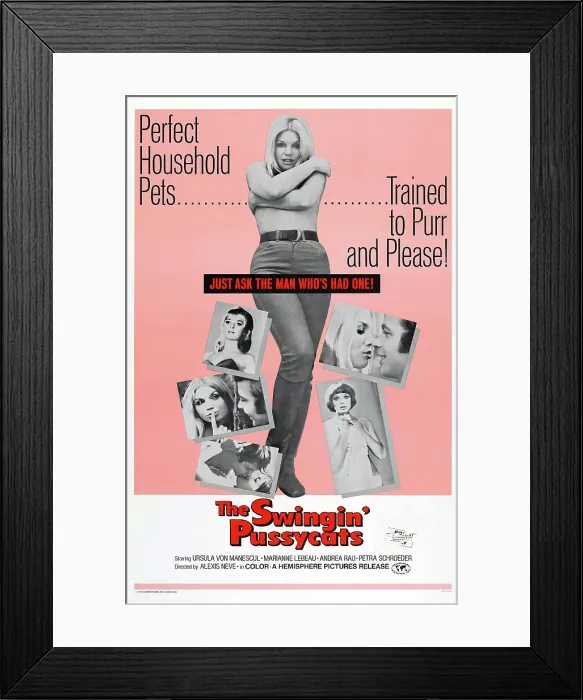Framed Print : THE SWINGIN PUSSYCATS, (aka GUESS WHO'S SLEEPING WITH US TONIGHT?, aka RAT MAL, WER HEUT BEI UNS SCHLAFT?) US poster, Ursula Von Manescul, 1969