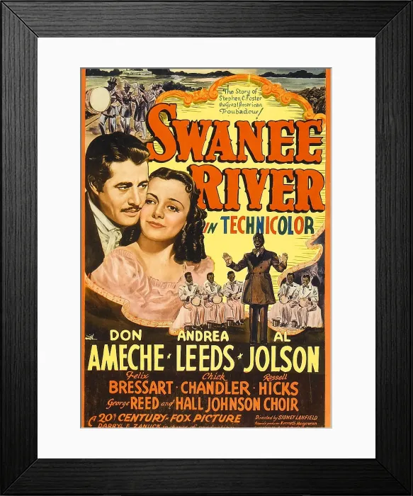 Framed Print : SWANEE RIVER, from left: Don Ameche, Andrea Leeds, Al Jolson on midget window card, 1939, TM and Copyright 20th Century Fox Film Corp