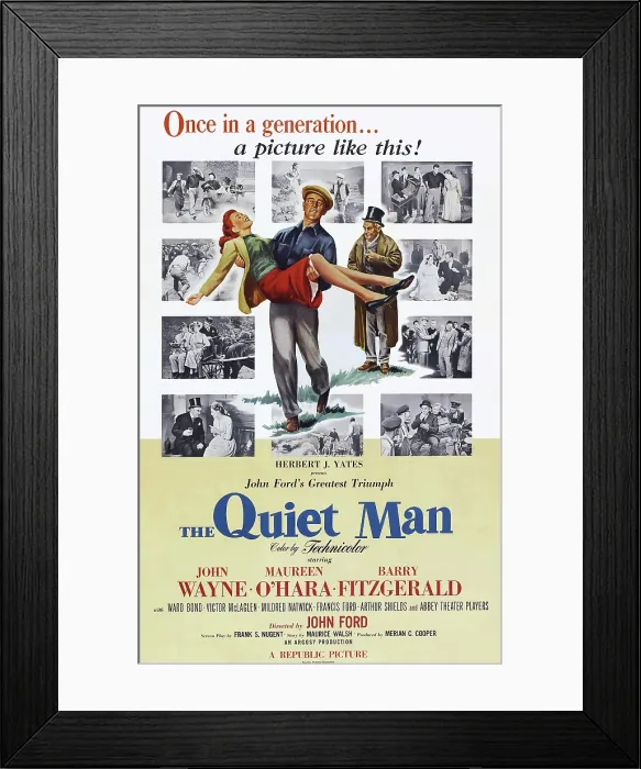 Framed Print : THE QUIET MAN, US poster art, from left: Maureen O'Hara, John Wayne, Barry Fitzgerald, 1952