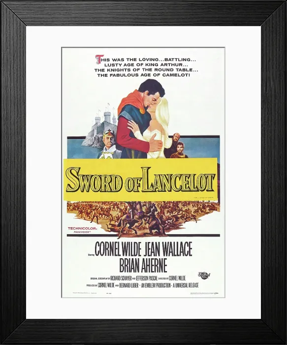 Framed Print : SWORD OF LANCELOT, (aka LANCELOT AND GUINEVERE), US poster, from left: Brian Aherne, Cornel Wilde, Jean Wallace, Archie Duncan, Michael Meacham, 1963 Framed Print : SWORD OF LANCELOT, (aka LANCELOT AND GUINEVERE), US poster, from left: Brian Aherne, Cornel Wilde, Jean Wallace, Archie Duncan, Michael Meacham, 1963