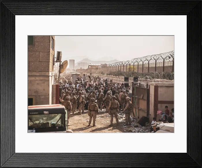 Framed Print : US Marines at an Evacuation Control Checkpoint at Kabul Airport, Aug. 15-28, 2021