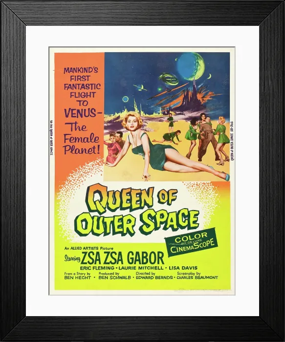 Framed Print : QUEEN OF OUTER SPACE, foreground: Zsa Zsa Gabor on poster art, 1958 Framed Print : QUEEN OF OUTER SPACE, foreground: Zsa Zsa Gabor on poster art, 1958