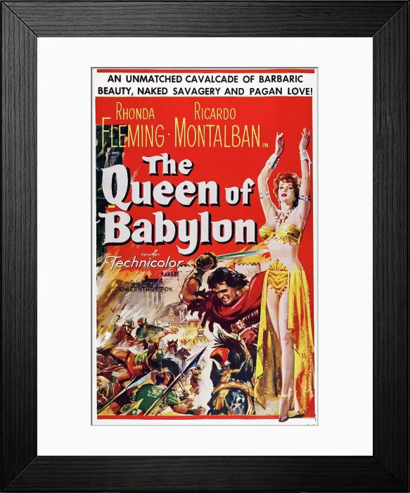 Framed Print : THE QUEEN OF BABYLON, (aka LA CORTIGIANA DI BABILONIA), US poster, Rhonda Fleming (right), 1954