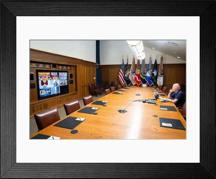 Framed Print : President Joe Biden meets with his national security team and senior officials, August 16, 2021 Framed Print : President Joe Biden meets with his national security team and senior officials, August 16, 2021