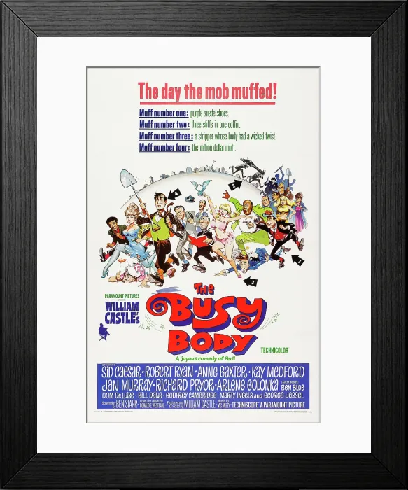 Framed Print : THE BUSY BODY, US poster art, front from left: Richard Pryor, Anne Baxter, Sid Caesar, 1967