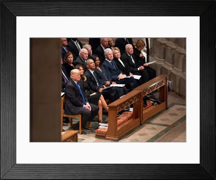 Framed Print : Four living US Presidents seated in the same pew at the funeral service for former President George H.W. Bush. Former President George W Framed Print : Four living US Presidents seated in the same pew at the funeral service for former President George H.W. Bush. Former President George W