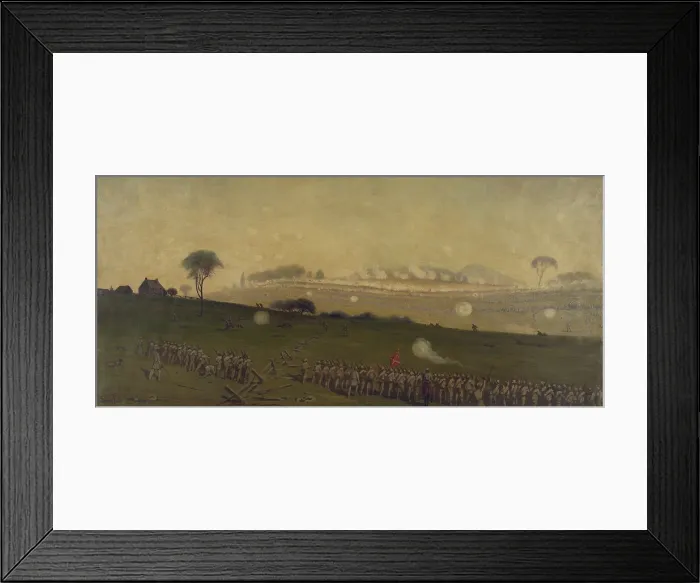 Framed Print : US Civil War. Battle of Gettysburg, July 3, 1863. Distant view of Pickett's charge on the Union center at Ziegler's Grove, about 3 PM