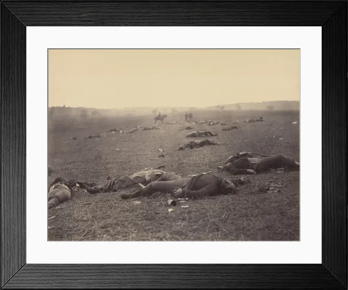 Framed Print : A HARVEST OF DEATH, GETTYSBURG, PENNSYLVANIA, by photograph exposed by Timothy H. O'Sullivan on July 4, 1863 and later printed by Alexander Gardner