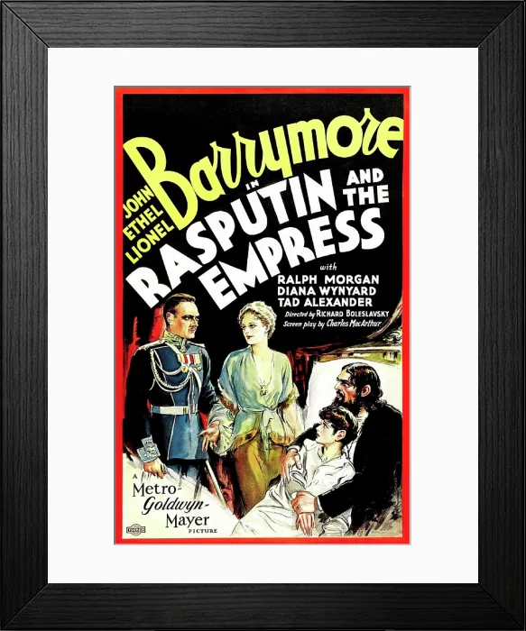 Framed Print : RASPUTIN AND THE EMPRESS, from left on US poster art: John Barrymore, Ethel Barrymore, Tad Alexander, Lionel Barrymore as Rasputin, 1932