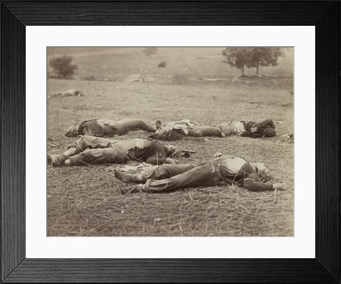 Framed Print : US Civil War. Aftermath of the Battle of Gettysburg, July 1-3, 1863. Bodies of dead Union soldiers lie on the Gettysburg battlefield