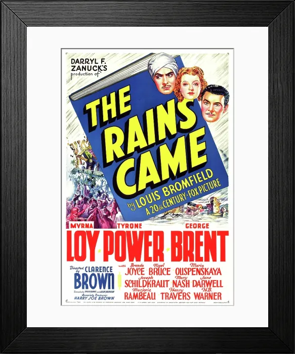 Framed Print : THE RAINS CAME, US poster art, from left: Tyrone Power, Myrna Loy, George Brent, 1939. TM & copyright 20th Century Fox Film Corp. All rights reserved / courtesy Everett Collection Framed Print : THE RAINS CAME, US poster art, from left: Tyrone Power, Myrna Loy, George Brent, 1939. TM & copyright 20th Century Fox Film Corp. All rights reserved / courtesy Everett Collection