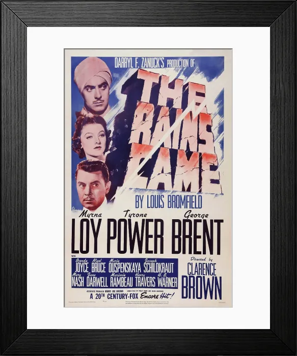 Framed Print : THE RAINS CAME, US poster art, from top: Tyrone Power, Myrna Loy, George Brent, 1939. TM & copyright 20th Century Fox Film Corp. All rights reserved / courtesy Everett Collection