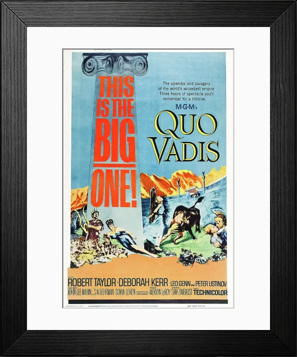 Framed Print : QUO VADIS, US poster, bottom from left: Peter Ustinov, Patricia Laffan, embracing from left: Deborah Kerr, Robert Taylor, 1951