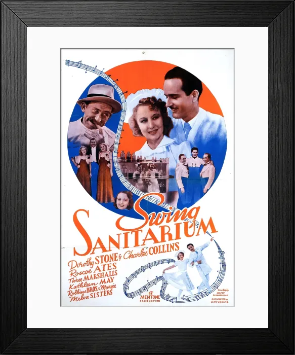Framed Print : SWING SANITARIUM, from left, Roscoe Ates, Dorothy Stone, Charles Collins, 1939