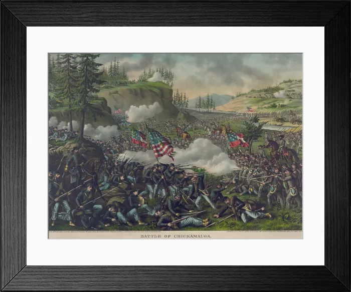 Framed Print : US Civil War. Battle of Chickamauga, Sept. 19, 1863. Confederate line advances from right toward Union troops Framed Print : US Civil War. Battle of Chickamauga, Sept. 19, 1863. Confederate line advances from right toward Union troops