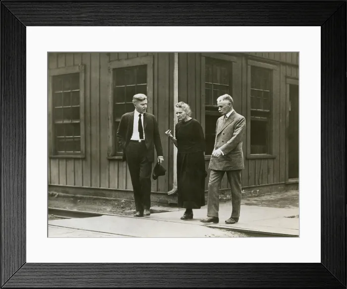Framed Print : Marie Curie walking with fellow scientists at radium refinery plant in Pittsburgh, PA, 1921. (BSLOC_2018_4_102)