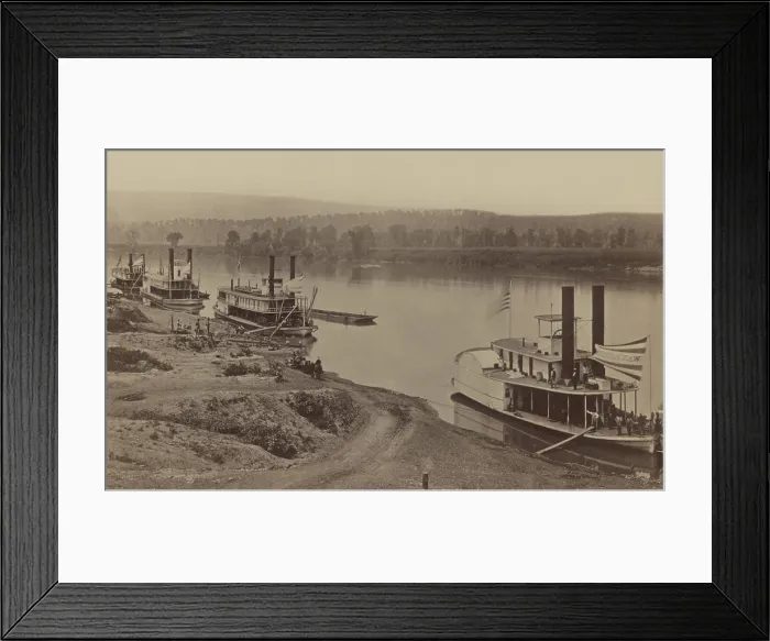 Framed Print : Federal transports on the Tennessee River during the US Civil War. After Confederate raiders cut land transport to Union forces at Chattanooga, Gen Framed Print : Federal transports on the Tennessee River during the US Civil War. After Confederate raiders cut land transport to Union forces at Chattanooga, Gen
