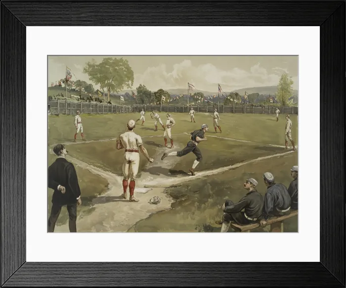 Framed Print : Late 19th century baseball game on a sports field, played with a home base empire (BSLOC_2018_4_108)