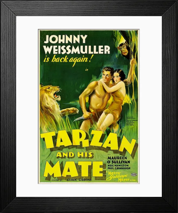 Framed Print : TARZAN AND HIS MATE, Johnny Weissmuller, Maureen O'Sullivan, 1934