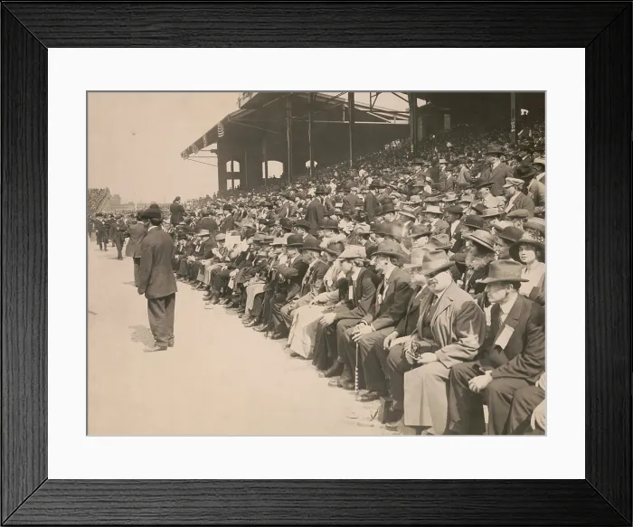 Framed Print : Crowd of Chicago White Sox fans at Comiskey Park, c. 1910-1913. The men in the crowd are dressed in business suits and hats