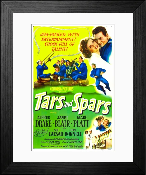 Framed Print : TARS AND SPARS, US poster, top right: Janet Blair, Alfred Drake, bottom right: Jeff Donnell, Sid Caesar, 1946 Framed Print : TARS AND SPARS, US poster, top right: Janet Blair, Alfred Drake, bottom right: Jeff Donnell, Sid Caesar, 1946