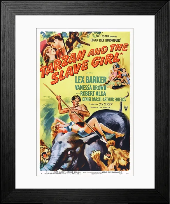 Framed Print : TARZAN AND THE SLAVE GIRL, poster art, center: Lex Barker, 1950