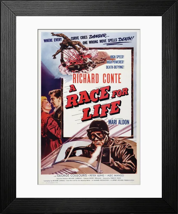 Framed Print : RACE FOR LIFE, (aka MASK OF DUST), US poster art, Richard Conte, 1954 Framed Print : RACE FOR LIFE, (aka MASK OF DUST), US poster art, Richard Conte, 1954