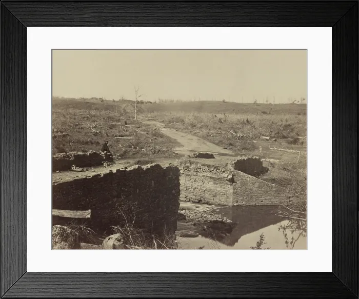 Framed Print : Ruins of the stone bridge on the Battlefield of Bull Run, in photo March 1862. This was the site of the famous rout of Union army who retreated over the bridge