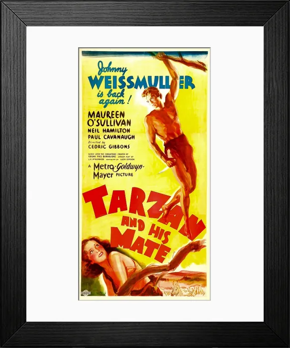 Framed Print : TARZAN AND HIS MATE, top: Johnny Weissmuller, bottom: Maureen O'Sullivan, 1934