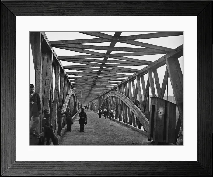 Framed Print : Chain Bridge over the Potomac River in northwest Washington, DC, during the US Civil War. The bridge was highly guarded with armed sentries who inspected passes