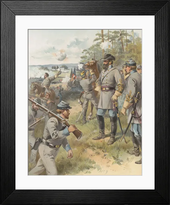 Framed Print : First Battle of Bull Run, (First Manassas), July 21, 1861. General Stonewall Jackson standing with soldiers, monitoring the action of the battle at Henry House Hill